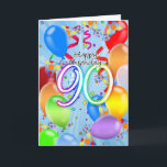 Carte 90th Birthday - Balloon Birthday Card - Happy Birt<br><div class="desc">90th Birthday - Balloon Birthday Card - Happy Birthday Balloons</div>
