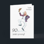 Carte 90th Birthday Card - Man Dancing!<br><div class="desc">Une carte d'anniversaire 90e avec un homme plus âgé dans un blazer rayé dansant et élevant son casquette de bateau! Image d'aquarelle de Judy Adamson. Des tasses et des signets correspondants sont également disponibles.</div>