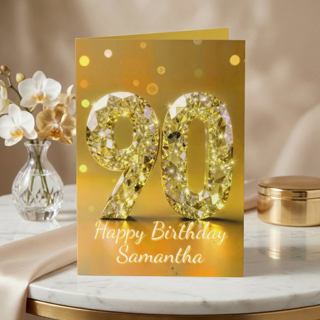 Carte 90th Birthday Elegant Gold Diamond Sparkle Luxury (Créateur téléchargé)