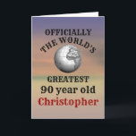 Carte 90th Birthday Greatest 90 year old Ajouter Votre N<br><div class="desc">Faites savoir à cette personne spéciale qu'elle est la plus grande fille de 90 ans du monde avec cette merveilleuse carte de voeux pour 90 ans. Un design classique élégant pour lui. Texte facilement édité à l'aide du modèle fourni.</div>