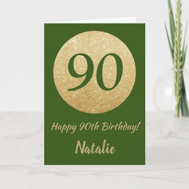 Carte 90th Birthday Green and Gold Glitter Card (Devant)
