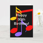 Carte 90th Birthday Music Notes Folded Greeting Card<br><div class="desc">Bright,  bold Music Notes de différentes couleurs avec texte blanc Joyeux 90e anniversaire.</div>
