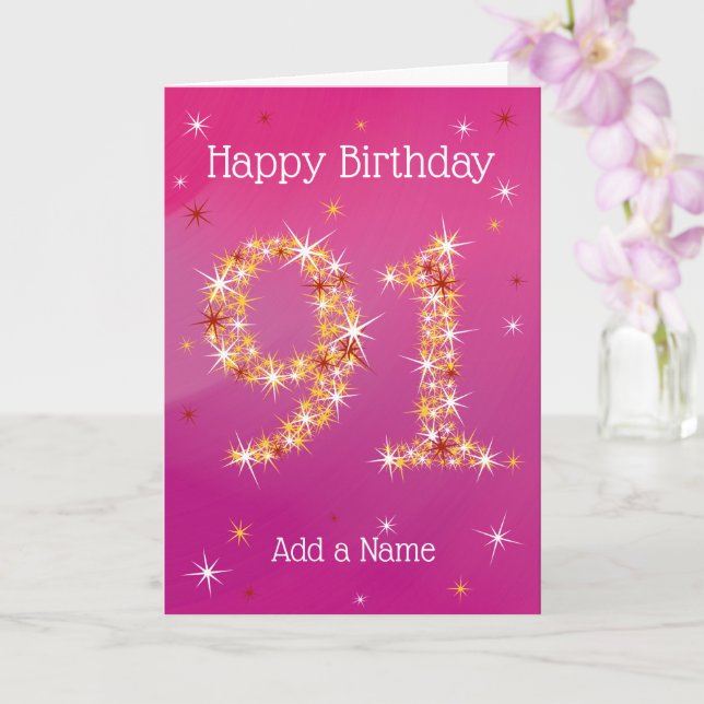 Carte 91e anniversaire - 91 en étoiles - rose/pourpre -  (Orchidée)