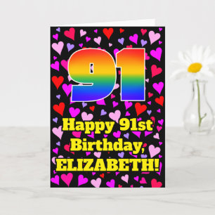 Carte 91e anniversaire : Amour Hearts Motif, Arc-en-ciel