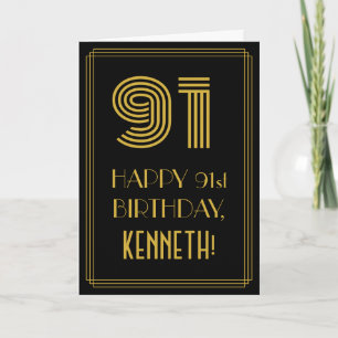 Carte 91e anniversaire : Art Déco Inspiré Look "91" & No