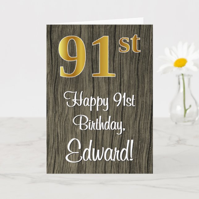 Carte 91e anniversaire : Elégant Faux Gold Look #, Faux  (Petite plante)