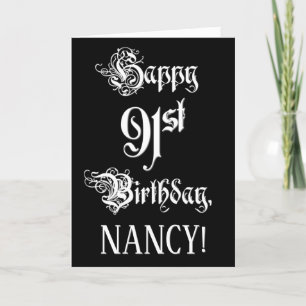 Carte 91e anniversaire : Fancy, Elegant Script + Nom per