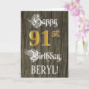 Carte 91e anniversaire : Faux Gold Look + Faux Wood Moti
