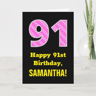 Carte 91e anniversaire : Pink Stripes and Hearts "91" +