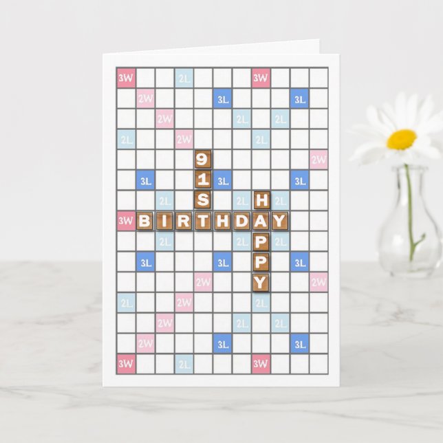 Carte 91e anniversaire, Word Game Board (Petite plante)