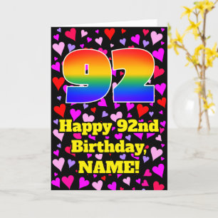 Carte 92e anniversaire : Amour Hearts Motif, Arc-en-ciel