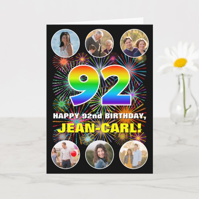 Carte 92e anniversaire : Arc en ciel amusant #, Nom pers (Petite plante)