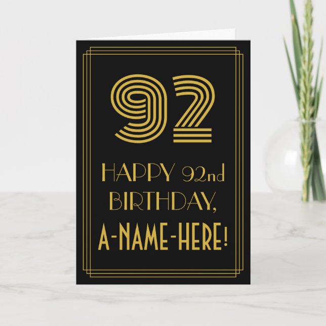 Carte 92e anniversaire : Art Déco Inspiré Look "92" & No (Devant)