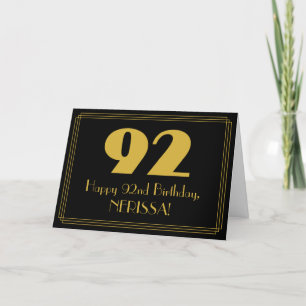 Carte 92e anniversaire : Art Déco Inspiré Look "92" & No