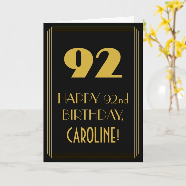 Carte 92e anniversaire - Art Déco Inspiré Look "92" & No (Fleur jaune)