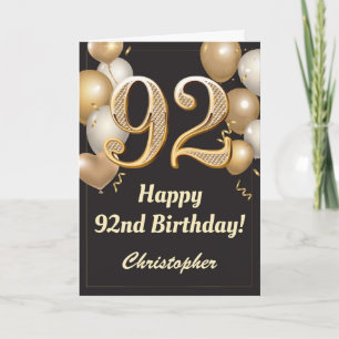 Carte 92e anniversaire Ballons Noir et Or Confetti