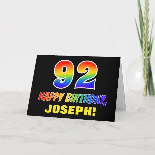Carte 92e anniversaire : Bold, amusant, simple, arc-en-c (Devant)