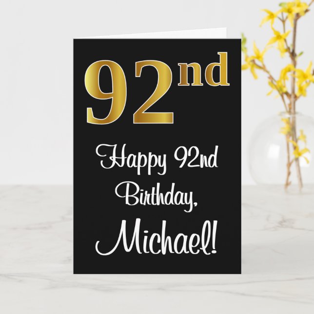 Carte 92e anniversaire ~ Elégant Luxueux Faux Gold Look  (Fleur jaune)