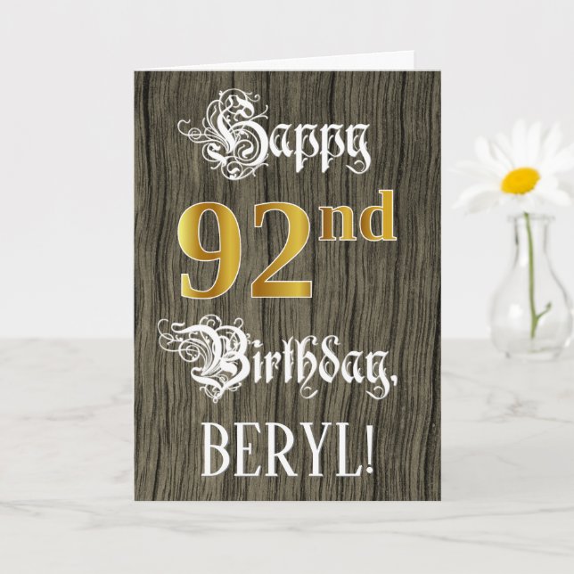 Carte 92e anniversaire : Faux Gold Look + Faux Wood Moti (Petite plante)