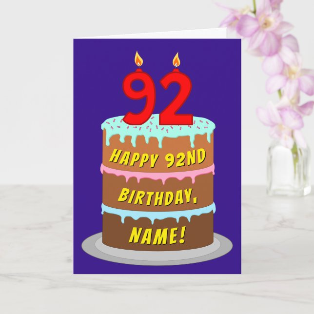 Carte 92e anniversaire : Fun Cake and Candles + Nom pers (Orchidée)