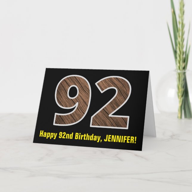 Carte 92e anniversaire : Nom + Faux Wood Grain Motif "92 (Devant)