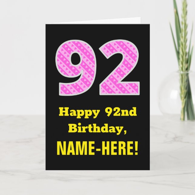 Carte 92e anniversaire : Pink Stripes and Hearts "92" +  (Devant)
