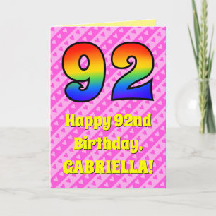 Carte 92e anniversaire : Pink Stripes & Hearts, Arc-en-c