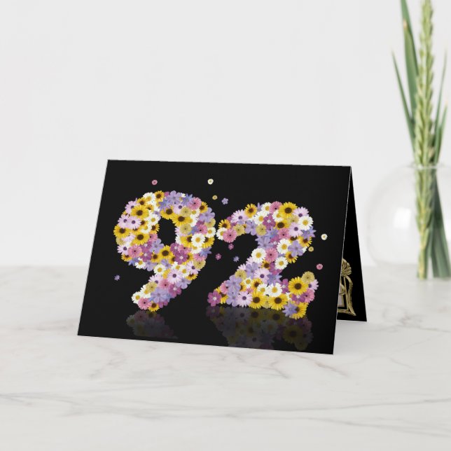 Carte 92ème anniversaire avec des lettres fleuries (Devant)