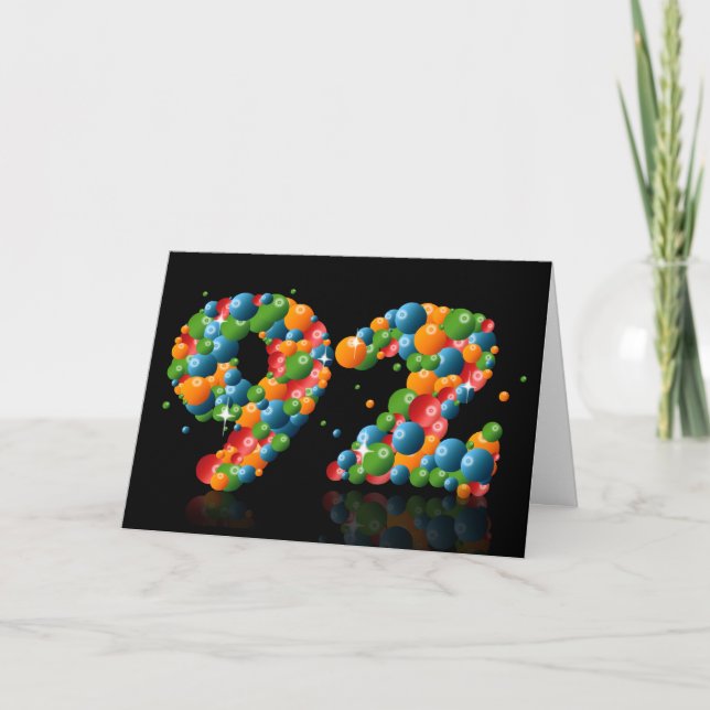 Carte 92ème anniversaire avec des numéros formés à parti (Devant)