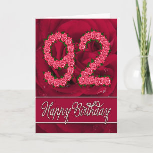 Carte 92ème anniversaire avec rose et feuille