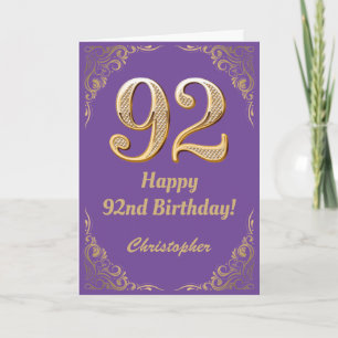 Carte 92ème anniversaire Parties scintillant violet et o