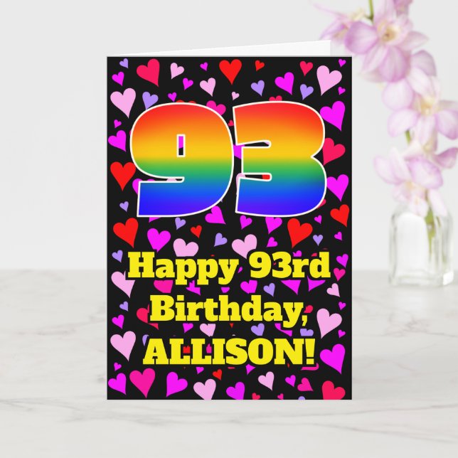 Carte 93e anniversaire : Amour Hearts Motif, Arc-en-ciel (Orchidée)