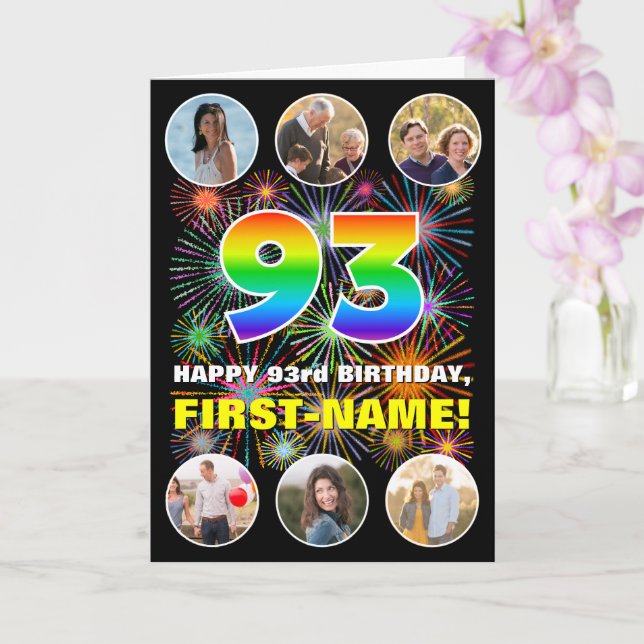 Carte 93e anniversaire : Arc en ciel amusant #, Nom pers (Orchidée)