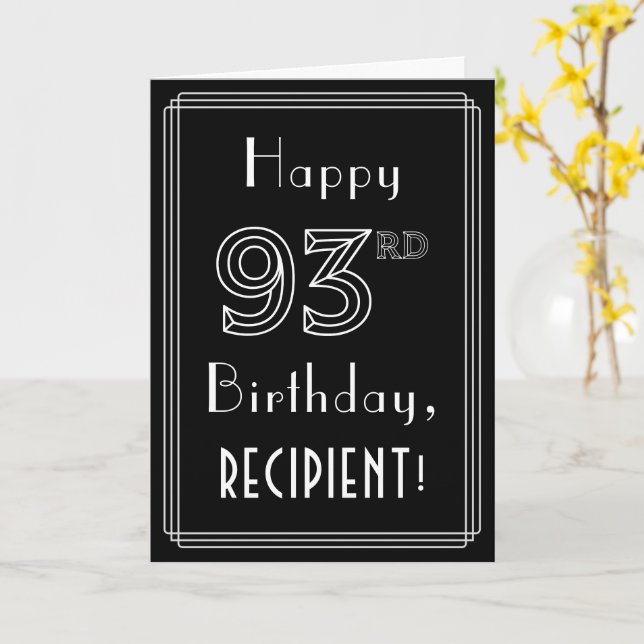Carte 93e anniversaire : Art Déco Style # 93 & Nom perso (Fleur jaune)