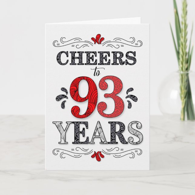 Carte 93e anniversaire Cheers en Motif noir blanc rouge (Devant)