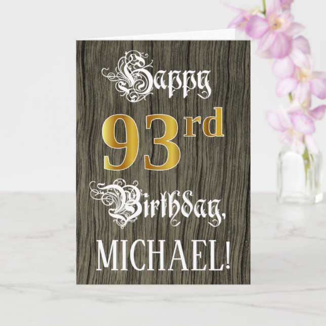 Carte 93e anniversaire : Faux Gold Look + Faux Wood Moti (Orchidée)