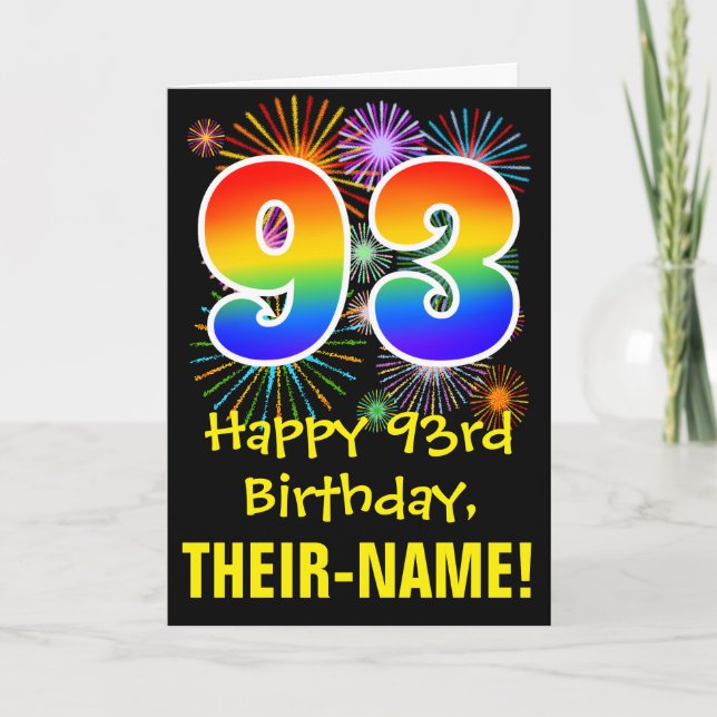 Carte 93e anniversaire : Fun Fireworks Motif + Rainbow 9 (Devant)