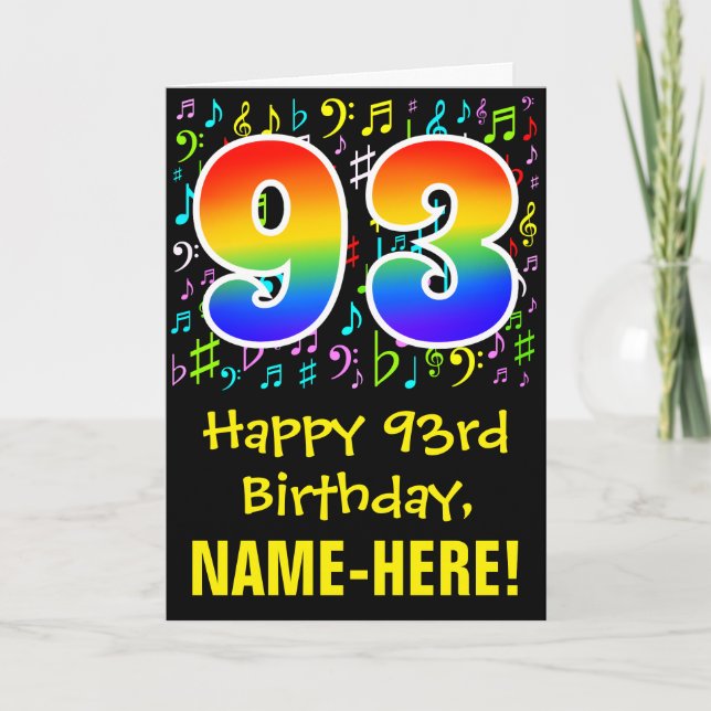 Carte 93e anniversaire : symboles musicaux colorés + arc (Devant)