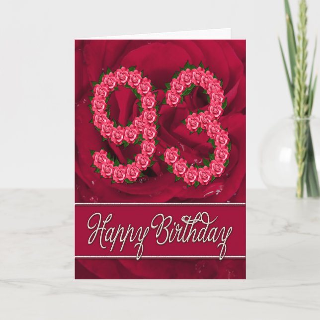 Carte 93ème anniversaire avec rose et feuille (Devant)