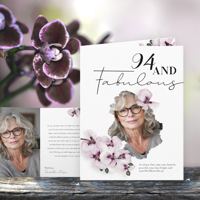 Carte 94 & Fabulous Orchid Photo Birthday Greeting Card (Créateur téléchargé)