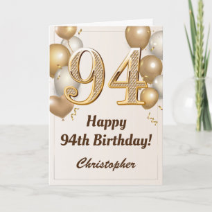 Carte 94e anniversaire Ballons d'or et Confetti Annivers
