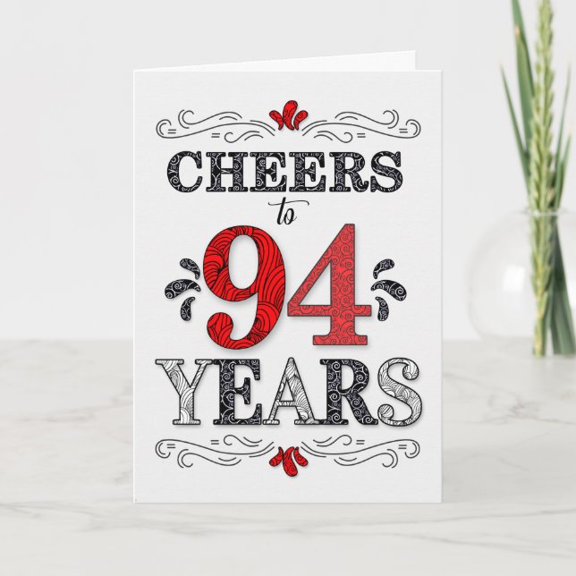 Carte 94e anniversaire Cheers en Motif noir blanc rouge (Devant)