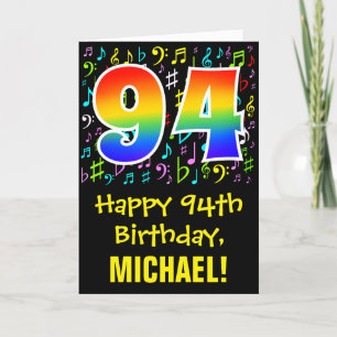 Carte 94e anniversaire : Symboles de musique colorée + A