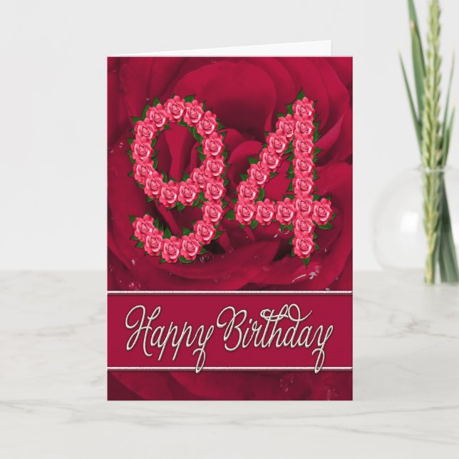 Carte 94ème anniversaire avec rose et feuille (Devant)