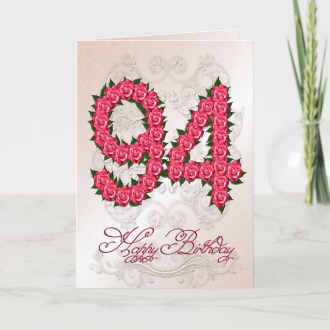 Carte 94ème anniversaire avec rose et feuille (Devant)