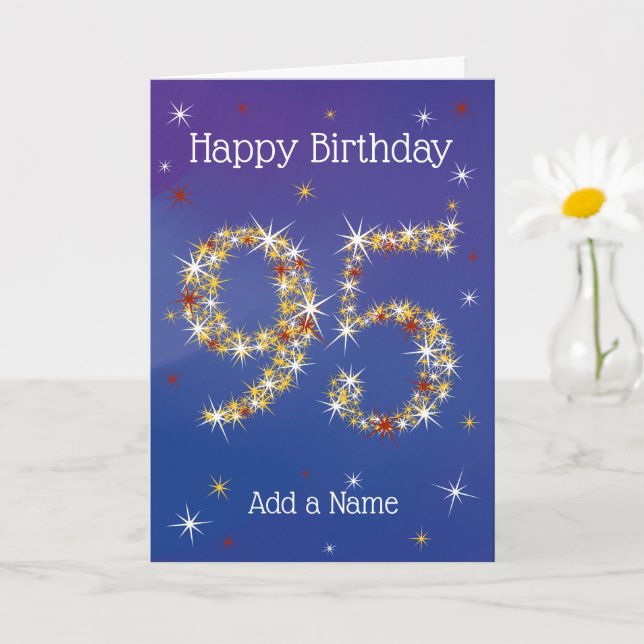 Carte 95e anniversaire - 95 en étoiles - bleu - 95 ans (Petite plante)