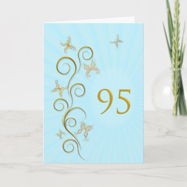 Carte 95e anniversaire avec des papillons dorés (Devant)