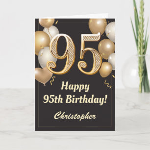 Carte 95e anniversaire Ballons Noir et Or Confetti