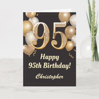 Carte 95e anniversaire Ballons Noir et Or Confetti