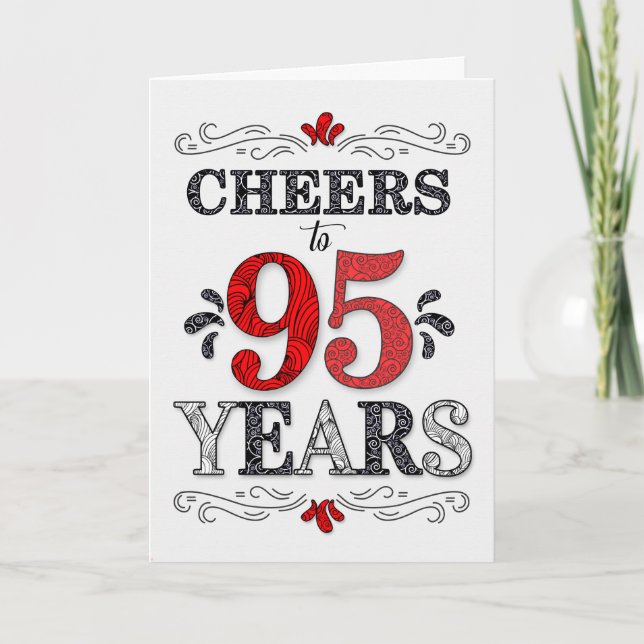 Carte 95e anniversaire Cheers en Motif noir blanc rouge (Devant)